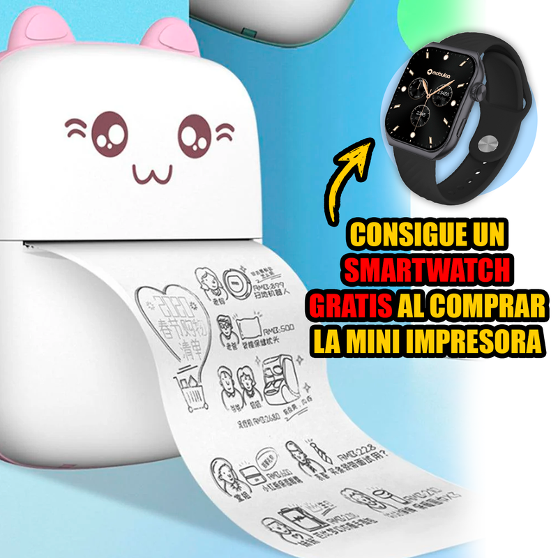 MINI IMPRESORA BLUETOOTH + REGALO: Reloj inteligente.😍  ¡Estudiar será MUCHO más fácil!